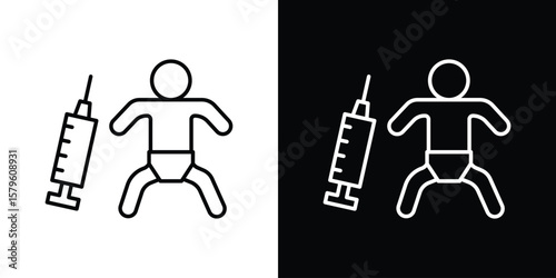 Baby Vaccination icon vector symbols pack in black and white lines