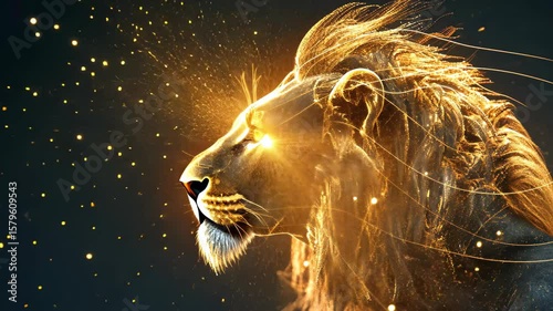 Majestic Lion's Gaze: An image that depicts a regal lion with glowing eyes and a golden mane, radiating strength and power, capturing the untamed essence of the animal kingdom.