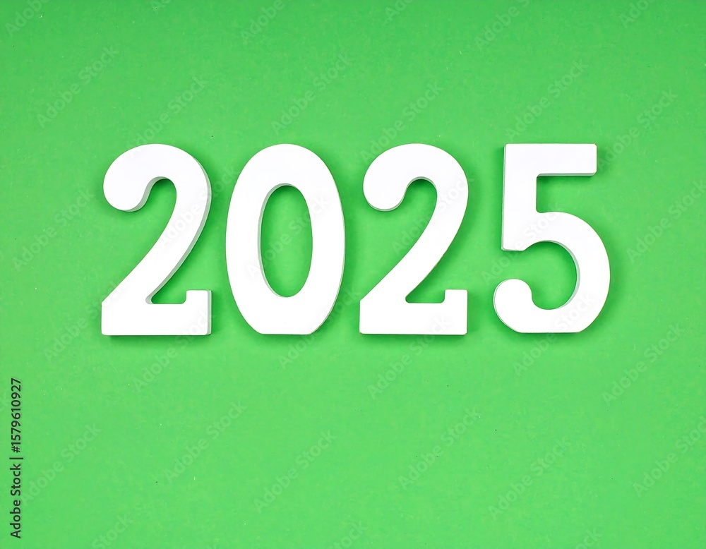 White numbers 2025 on green background White numbers 2025 on green background