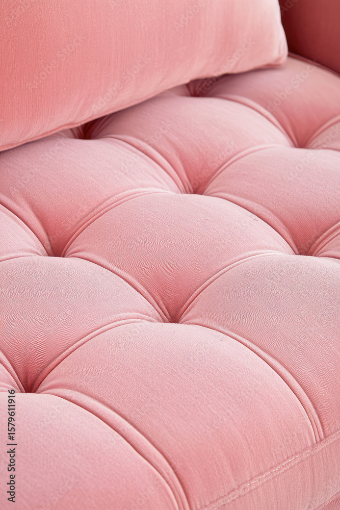 Fototapeta premium A close-up of a luxurious pink tufted fabric with a cushioned texture. Elegant interior design element