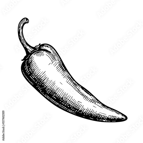 Vintage sketch of a chili pepper in black and white  