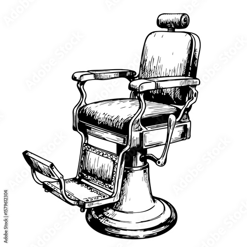 Vintage barber chair sketch with adjustable headrest and footrest  