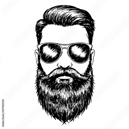 Vintage sketch of a man with a beard and sunglasses  