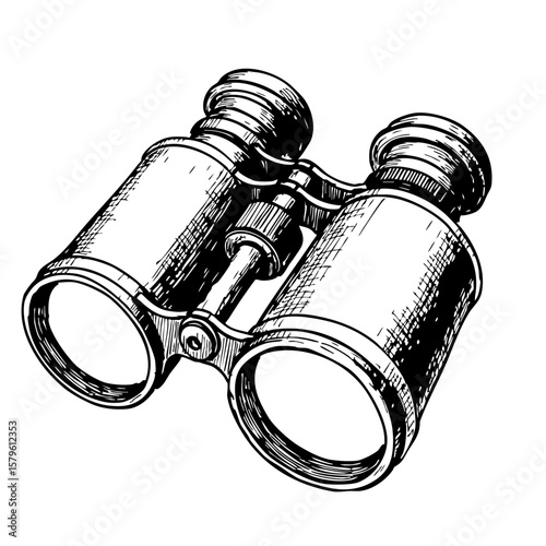 Vintage sketch of binoculars with detailed illustration  