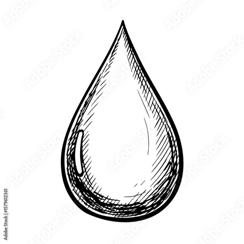 Vintage sketch of a water drop in a simple black outline  