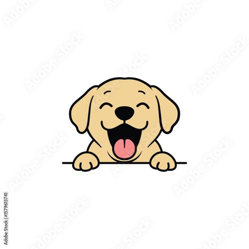 Cute labrador retriever with a happy face, eyes closed, mouth open and tongue out, vector illustration