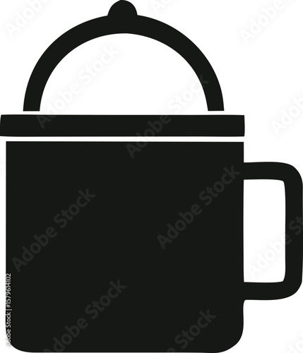Simple black silhouette of a camping mug with a lid and handle