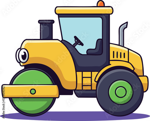 Yellow road roller vehicle construction machinery heavy equipment for building and paving surfaces