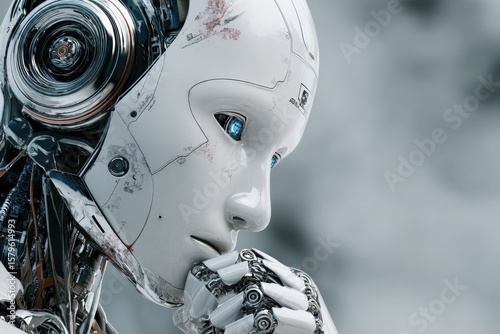 Ultra Modern Humanoid Robot Close Up Humanlike Face Technology Artificial ligence Future Concept