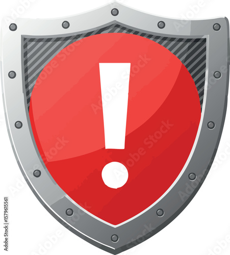 Shield with red exclamation mark warning symbol vector icon design safety alert sign illustration