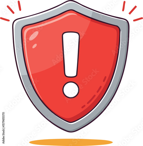 Red shield with exclamation mark warning symbol alert sign vector illustration for attention and caution designs