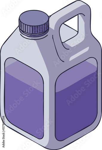 Purple plastic container with handle and screw cap for liquid storage vector design