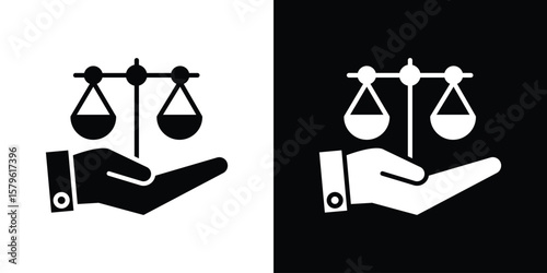 Justice scales in Hand icon collection. Flat illustration of vector icon