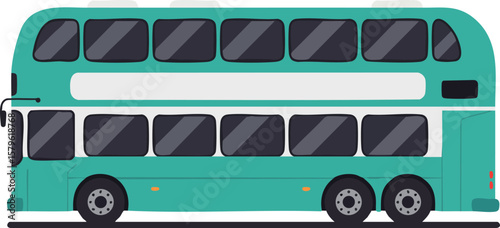 Double decker bus vector with teal color flat design side view transportation vehicle illustration