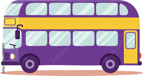 Double Decker Bus Vector Illustration in Purple and Yellow Colors Suitable for Transport and Travel Designs