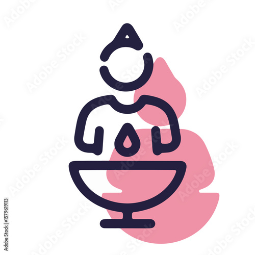 Minimalistic vector of a devotee performing arati with incense, pastel garnet shadow on a white background, spiritual symbolism concept of wellness, yoga centers, spiritual retreats.
