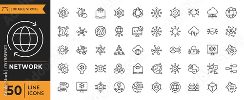 Network icon set. Editable stroke. vector illustration