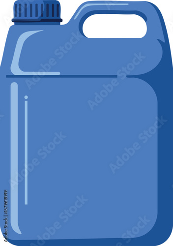 Blue plastic jerry can with handle and screw cap container for liquids storage and transport vector illustration