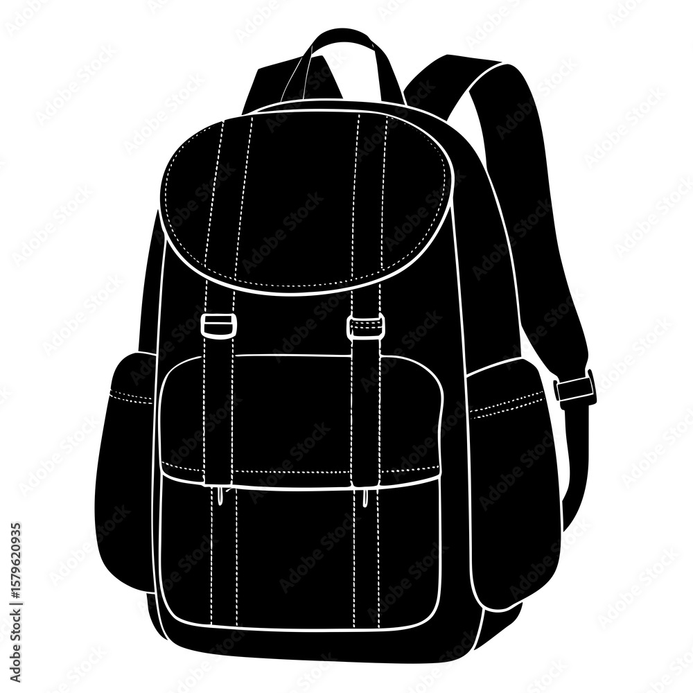 Fototapeta premium Backpack vector, a modern backpack art design, black vector of a backpack, simple backpack art, a backpack isolated