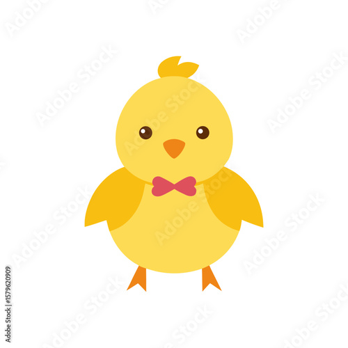 Cute baby chick with ribbon Easter themed Line Art Vector illustration
