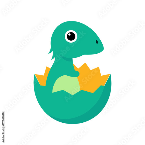 Baby dinosaur hatching from egg prehistoric newborn Line Art Vector illustration