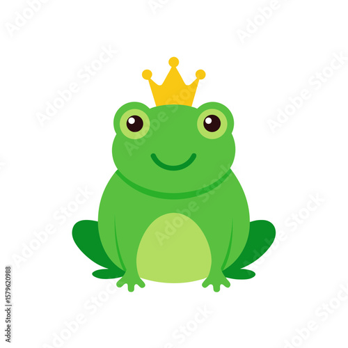 Frog with crown and smile royal pond Line Art Vector illustration