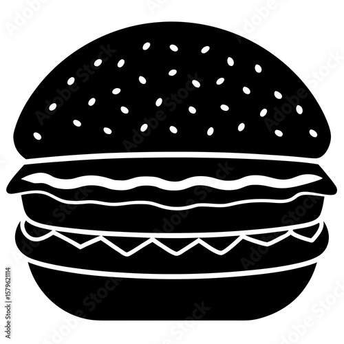 Hamburger vector, a modern hamburger art design, black vector of a burger, simple tasty hamburger art, a hamburger isolated