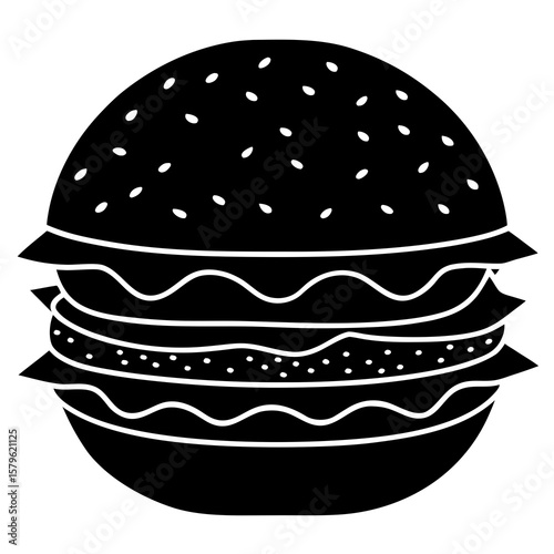 Hamburger vector, a modern hamburger art design, black vector of a burger, simple tasty hamburger art, a hamburger isolated