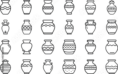 Antique Pottery Line Icons – Transparent Background Collection