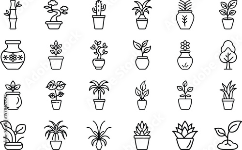 Gardening and Plant Line Icons  Vector Set with Transparent Background