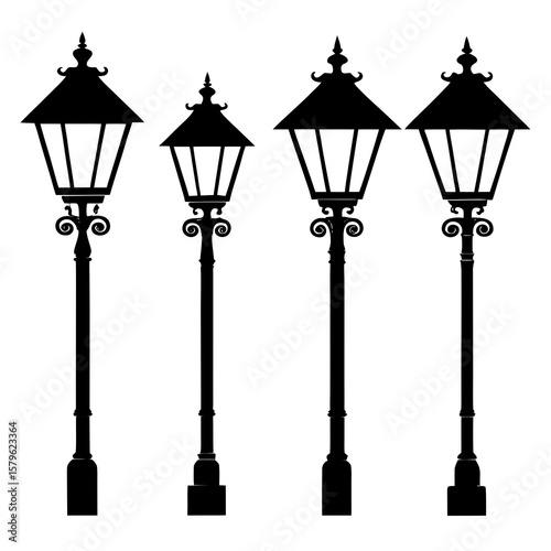 Different street lamp vector, a set of street light art designs, vector of a stylish street lamp post, simple street lamp art, a street lamp symbol isolated