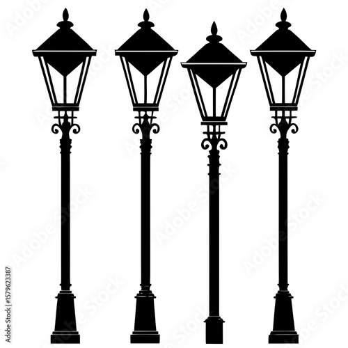 Different street lamp vector, a set of street light art designs, vector of a stylish street lamp post, simple street lamp art, a street lamp symbol isolated