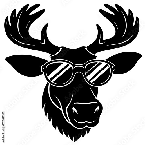 Moose head with sunglass vector, a moose head art design, vector of a head with sunglass, animal head art, an animal head isolated