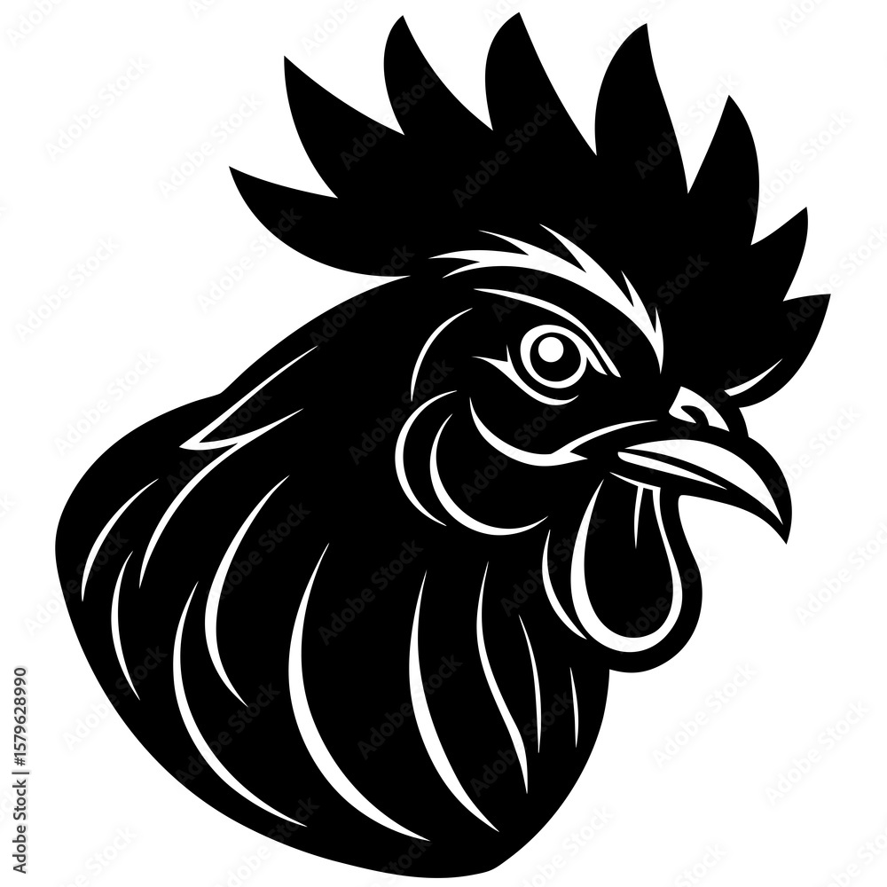 Fototapeta premium Rooster head icon vector, a Rooster head silhouette, Vector of Rooster head art, a Rooster head black silhouette vector isolated