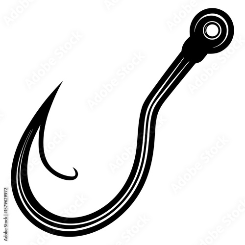 Fishing hook icon vector, a Fishing hook silhouette, Vector of Fishing hook art, Fishing hook black silhouette vector isolated