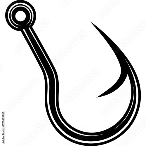 Fishing hook icon vector, a Fishing hook silhouette, Vector of Fishing hook art, Fishing hook black silhouette vector isolated
