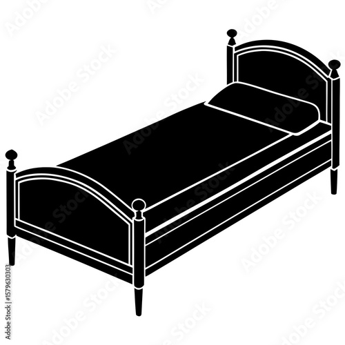 Bed icon vector, a bed silhouette, Vector of bed art, bed black silhouette vector isolated