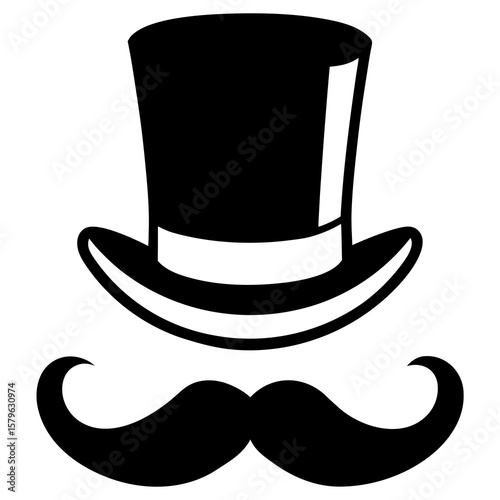 Top hat with mustache icon vector, a Top hat with mustache silhouette, Vector of Top hat art, mustache black silhouette vector isolated
