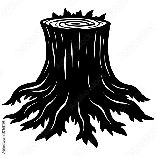 Tree stump icon vector, a tree stump silhouette, Vector of tree stump art, tree stump black silhouette vector isolated