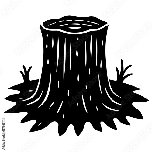 Tree stump icon vector, a tree stump silhouette, Vector of tree stump art, tree stump black silhouette vector isolated