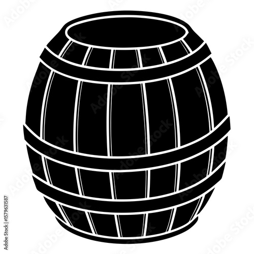 Wooden barrel icon vector, a barrel silhouette, Vector of wooden barrel art, Wooden barrel black silhouette vector isolated
