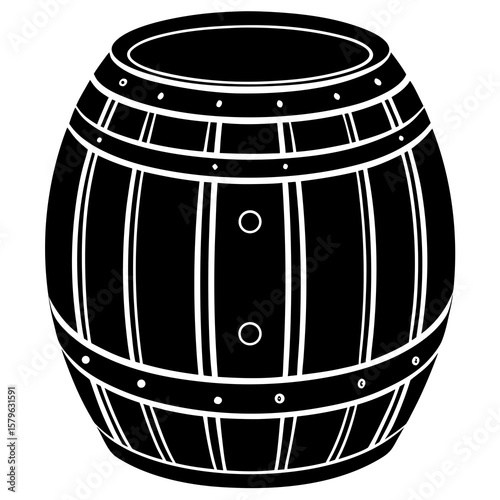 Wooden barrel icon vector, a barrel silhouette, Vector of wooden barrel art, Wooden barrel black silhouette vector isolated