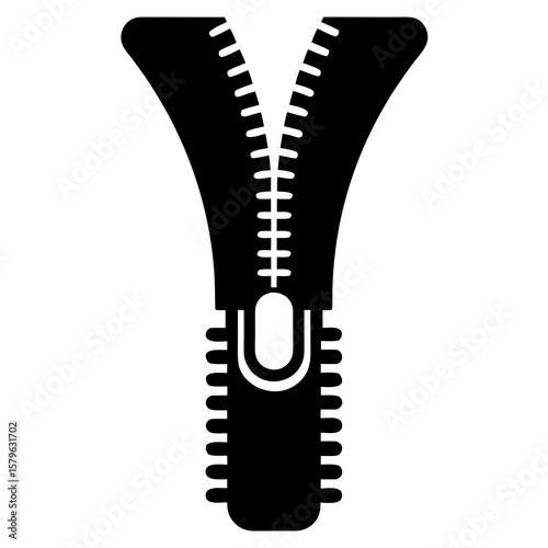 Open zipper icon vector, a zipper silhouette, Vector of open zipper art, zipper black silhouette vector isolated