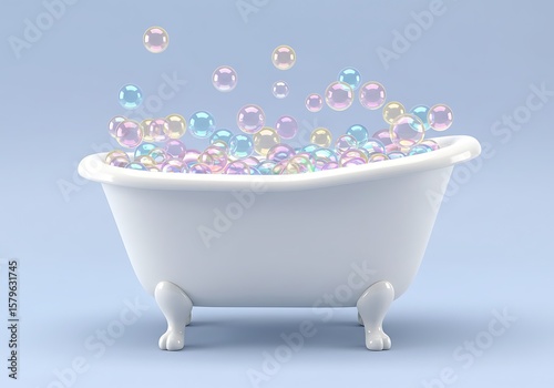 Bathtub full of colorful balls in pastel room