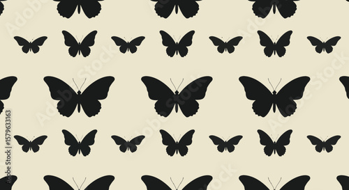 Elegant seamless butterfly pattern in black and white, modern aesthetic wallpaper
