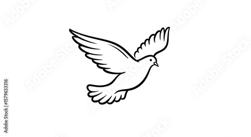Dove illustration in simple black and white line art style on a white background