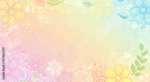 Pastel floral background with soft colors and hand-drawn flower elements design