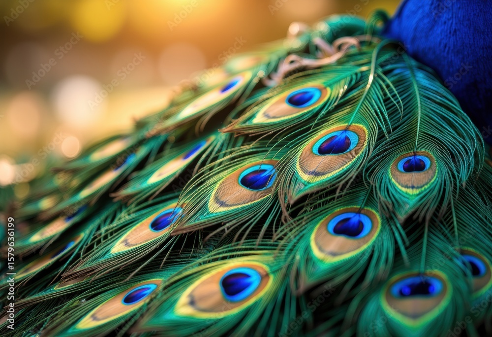 Obraz premium Vibrant peacock feathers with iridescent eye patterns and rich colors