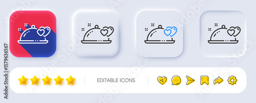 Romantic dinner line icon. Neumorphic, Flat shadow, 3d buttons. Valentines day restaurant food sign. Couple relationships symbol. Line romantic dinner icon. Social media icons. Vector