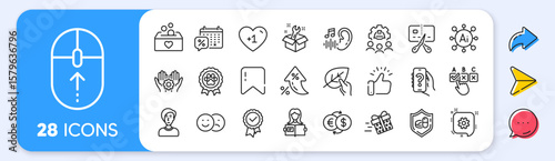 Bankrupt, Dog competition and Present delivery line icons. Interest rate, AI generate, Inflation icons. Pack of Like, Correct checkbox, Donation icon. Vector